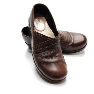Abeo Femi Leather Clog Women 9.5 N footbed Brown Slip‎ On slip resistant Work
